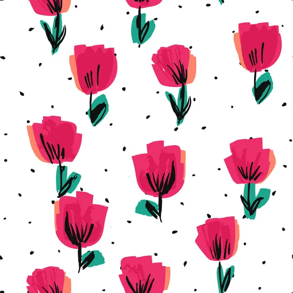 Purple Rose Drawing Vector Seamless Pattern Blossom Floral Background Pink — Foto de Stock