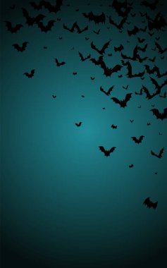 Kara Vampir Gotik Vektör Mavi Arkaplan. Sürü Korku Şablonu. Gölge Kanat Çerçevesi. Çizgi film Posteri.