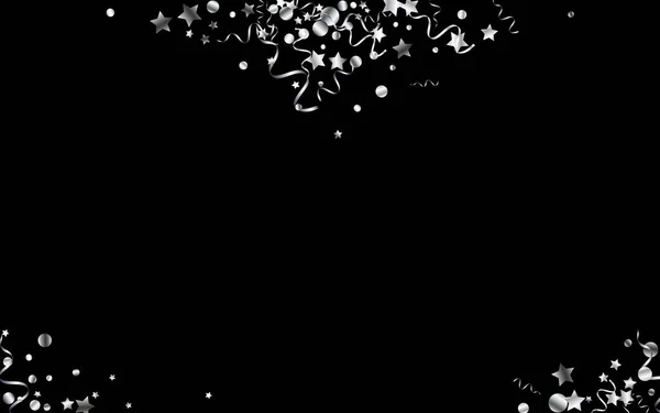 シルバースパイラルペーパーベクトルブラックの背景 記念リボンポスター ストリーマーイラストを祝う シルバー ファン デザイン — ストック写真