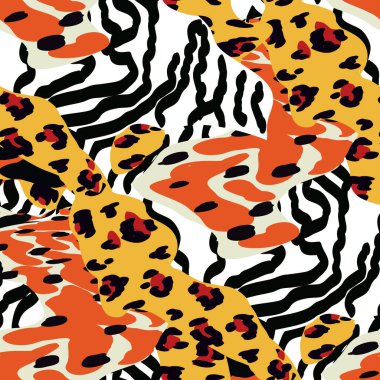 Parlak Kedi Kürklü Vektör Kusursuz Şablon. Etnik zebra dokusu. Renkli Kumaş Leopar Tasarımı. Grafik Çita Kamuflaj YazıcıComment.