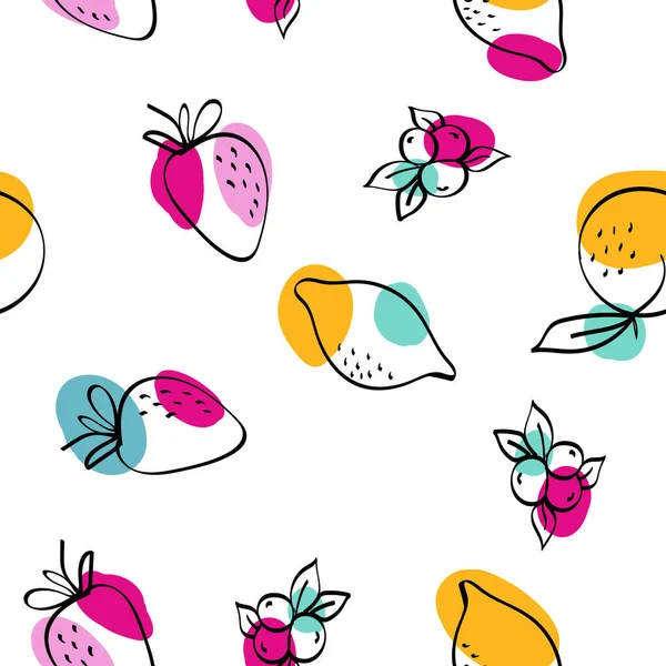 Farbe Lemon Strawberry Vector White Seamless Pattern Bezaubernde Illustration Von — Stockvektor