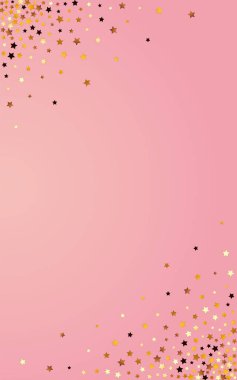 Altın yaldızlı Pembe Vektör Arkaplanı. Altın Işık Parıltısı Şablonu. Yıldızlı Parlak Duvar Kağıdı. Sarı Dekorasyon Yağmur Sınırı.