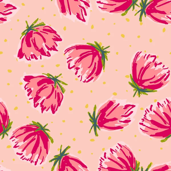 Flor Rosa Dibujado Vector Patrón Sin Costura Tulipán Bonito Fondo — Vector de stock