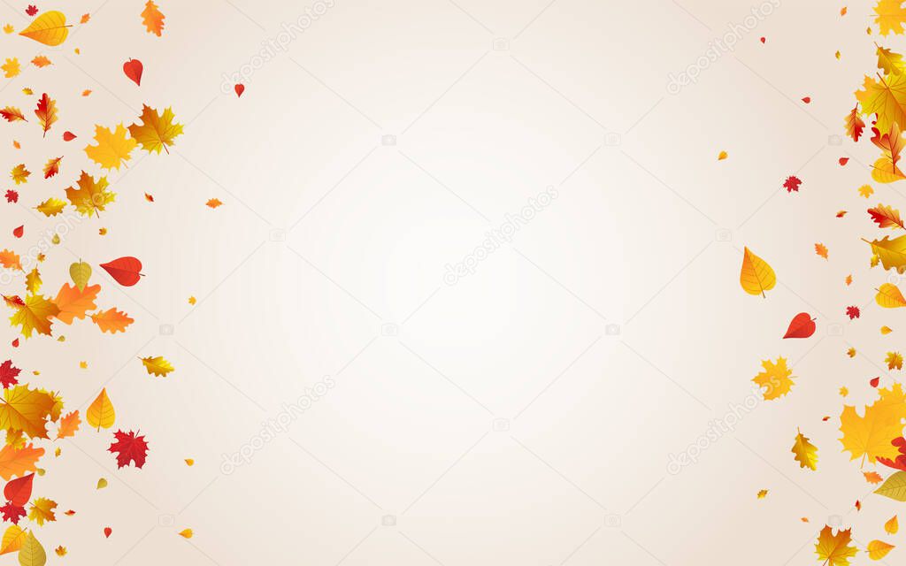 Red Leaves Vector Transparent Background. Decor Floral Frame. Golden November Foliage Design. Abstract Illustration.