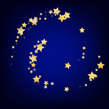 Altın Soyut Yıldız Vektörü Mavi Arkaplan. Parıldayan Evren Duvar Kağıdı. Toz Banner. Sarı Parlak Yıldızlı Desen.