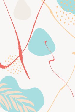 Pastel elementler Vektör Memphis 'in geçmişini belirledi. Soyut Çizim Şablonları. Fırça Sanatı Tasarımı. Mavi ve Pembe Kadın Organik Davetiye.