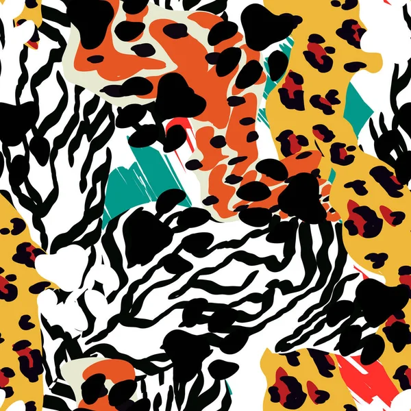 Patrón Inconsútil Vectores Punto Cebra Tribal Trendy Cheetah Print Mix — Archivo Imágenes Vectoriales