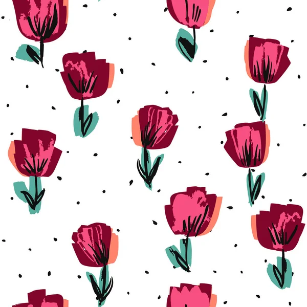 Burgund Und Pink Flower Marker Vector Seamless Pattern Pfingstrose Sommer — Stockvektor