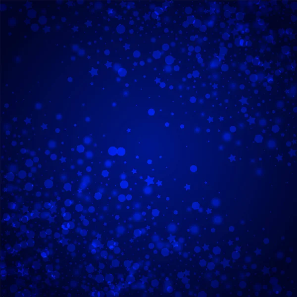 Parlak Kar Fırtınası Vektörü Mavi Arkaplan. Beyaz İnce Nokta Duvar Kağıdı. Bokeh Stars Illustration. En Küçük Kar Tanesi Deseni.