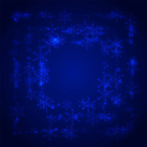 Glänzende Schneeflocke Vector Blue Hintergrund Silber Glitter Schneesturm Muster Winter — Stockvektor