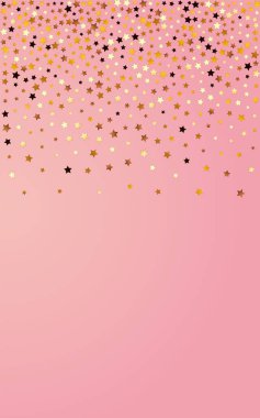 Sarı Yıldızlı Vektör Pembe Arkaplan. Altın Parti Gökyüzü Duvar Kağıdı. Yağmur Şablonu. Yaldızlı Konfeti Tasarımı.