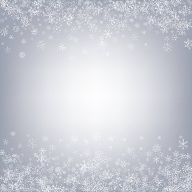 Gümüş Kar Tanesi Vektörü Gri Arkaplan. Düşen Kar Sancağı. Gri Gökyüzü Kartı. Xmas Kar Yağışı Dokusu.