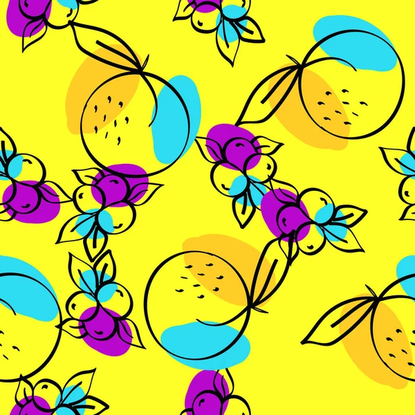 Цветной Лимон Вектор Желтый Бесшовный Шаблон Милый Оранжевый Ягодный Дизайн — стоковый вектор