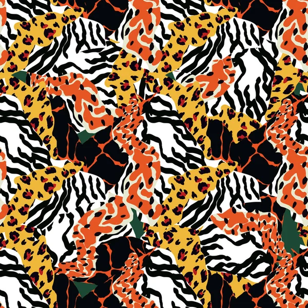 Kleurrijke Zebra Haar Vector Naadloos Patroon Etnische Cheetah Print Mix — Stockvector