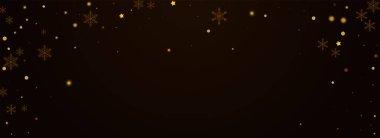 Golden Flake Vector Pnoramic Kahverengi Arkaplan. Parlak Xmas Yıldızları Duvar Kağıdı. Düşen Karlı Şablon. Noel Kar Tasarımı.