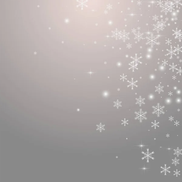 ホワイトスノーベクトルグレーの背景 グレイ ミニマル フレークイラスト エレガントなスノーフレークの壁紙 クリスマス スターズ デザイン — ストックベクタ
