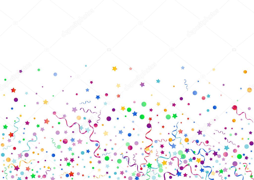 Bright Spiral Happy Vector White Background. Fun Particles Template. Confetti Flying Branch. Red and Yellow Carnival Illustration.