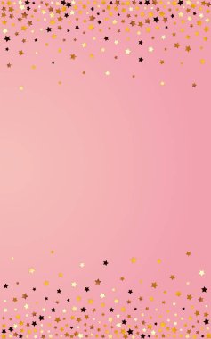 Altın Konfeti Vektör Pembe Arkaplan. Parlak Soyut Yıldızlı Çizim. Evren Parlak Duvar Kağıdı. Parlak Xmas Toz Şablonu.