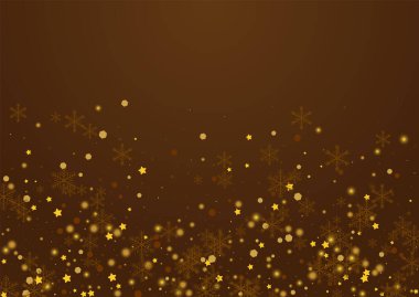 Golden Stars Vektör Kahverengi Arkaplan. Parlak Kar Duvar Kağıdı. Bokeh Noktaları dokusu. Zarif Konfeti Çizimi.