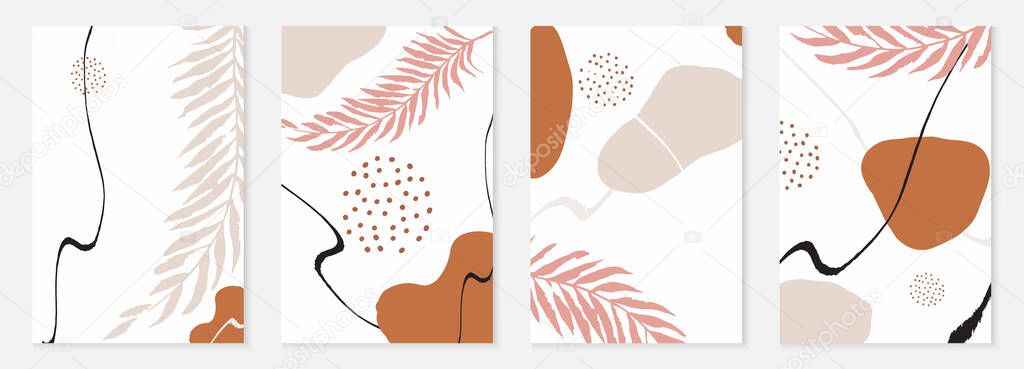 Black and Brown Shapes Set Vector Memphis Background. Nude Sketch Continuous Print. Pink and Beige Brush Abstract Backdrop.
