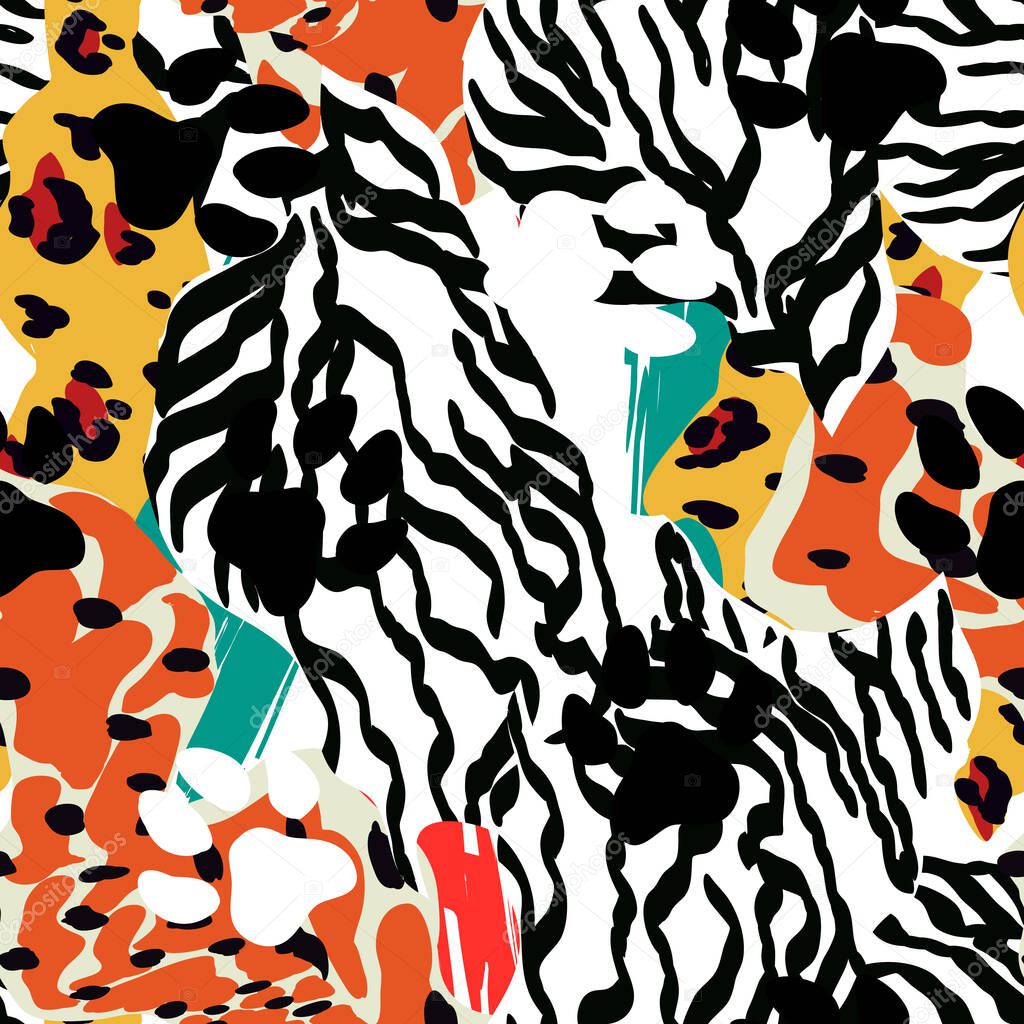 Tribal Leo Animal Skin Vector Seamless Pattern. Savanna Cat Print. Bright Textile Hair Snake Wallpaper. Safari Zebra Africa Background.