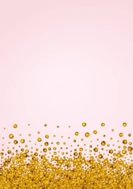 Altın Sıçrama Şeffaf Vektör Pembe Arkaplan. Mutlu Yuvarlak Çizimler. Sarı Konfeti Kağıt Kartı. Toz İzole Tasarım.
