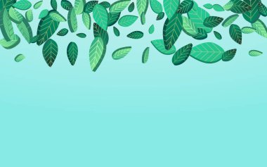 Bataklık Yaprağı Taze Vektör Mavi Arkaplan Posteri. Soyut Yapraklar Arkaplanı. Yeşil Yaprak Girdabı Çizimi. Yeşiller Ağacı Bitkisi.