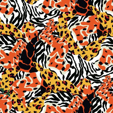 Renkli Zebra Benekli Vektör Kusursuz Desen. Moda Leo Tasarımı. Modern Fur Cat Illustration 'ı karıştır. Orman Leoparı Afrika Arkaplanı.