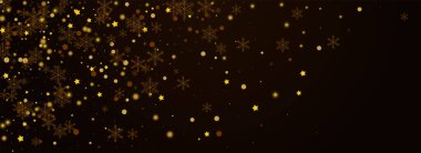 Altın Kar Vektörü Pnoramik Kahverengi Arkaplan. Parlayan Konfeti Kartpostalı. Zarif Yıldızlar Arkaplanı. İnce Flake Davetiyesi.