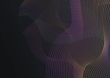 Renk Şekli Yaratıcı Vektör Siyah Arkaplan. Neon Line Müzik Dokuları. Dalga Biçimi Teknoloji Şablonu. Dijital Çizgili Geometrik Desen.