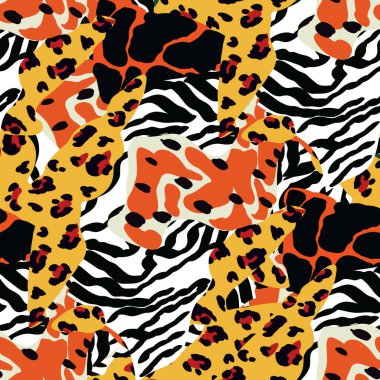 Panter Benekli Vektör Şablonu 'nu karıştır. Vahşi kedi baskısı. Renkli Sanat Kürkü Zebra Duvar Kağıdı. Soyut Kaplan Modern Doku.