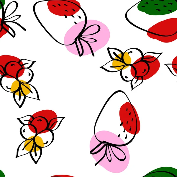 Bright Strawberry Vector White Seamless Path Cartoon Blueberry Design Фон — стоковый вектор