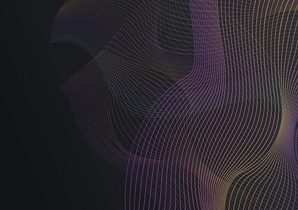 Renk Şekli Yaratıcı Vektör Siyah Arkaplan. Neon Line Müzik Dokuları. Dalga Biçimi Teknoloji Şablonu. Dijital Çizgili Geometrik Desen.