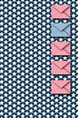 Kağıt kesim stili. Yıldızlı arka planda zarflarda mektuplar.