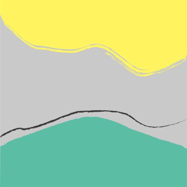 Boho tarzında vektör illüstrasyonu. Soyut suluboya geometrik denge şekilleri, bitkiler. Kapak tasarımı, duvar kağıdı, kartpostallar, sosyal ağlar, dekorasyon. Gri ve sarı renkler.