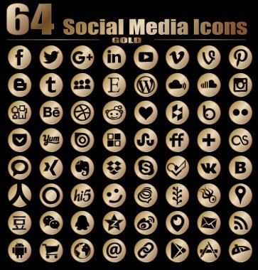 64 Sosyal Medya Icons - Hight kalite vektör hisse senedi toplama anlık download altın yuvarlak