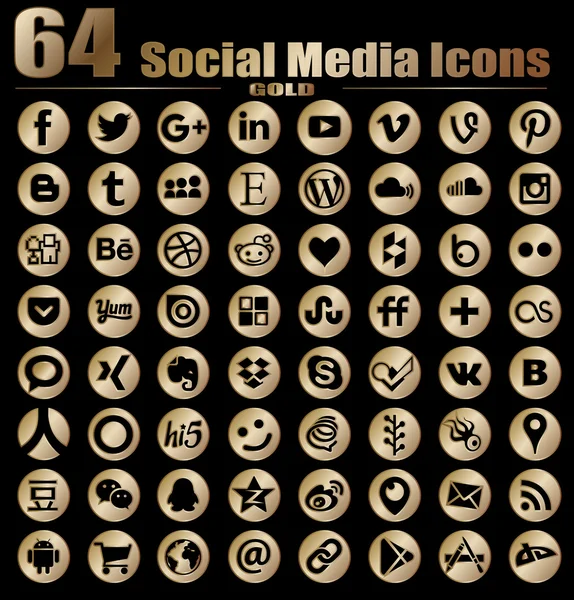 64 ronde goud downloaden Social Media iconen - Hight kwaliteit Vector voorraad collectie direct — Stockvector