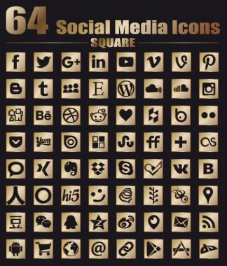 64 Square Gold Social Media Icons - Hight Quality Vector stock collection clipart