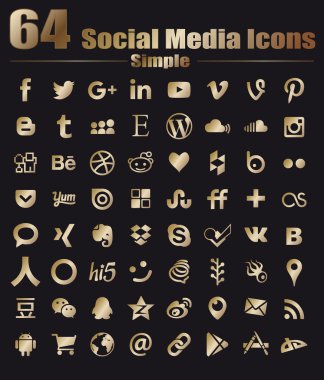 64 Gold Flat Social Media Icons - Hight Quality Vector stock collection instant download clipart