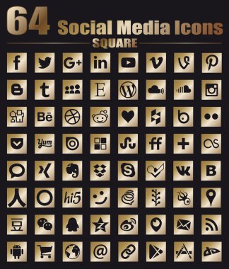 64 kare altın düz Sosyal Medya Icons - Hight kalite vektör hisse senedi toplama