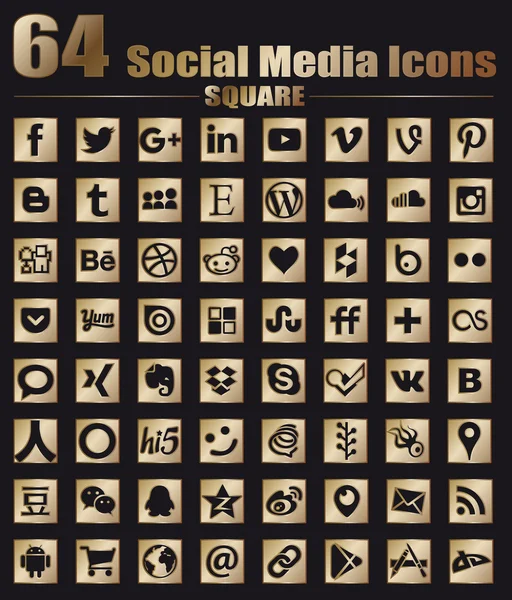 64 vierkante goud Social Media iconen - Hight kwaliteit Vector voorraad collectie — Stockvector