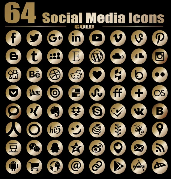 64 yuvarlak altın düz Sosyal Medya Icons - Hight kalite vektör hisse senedi toplama