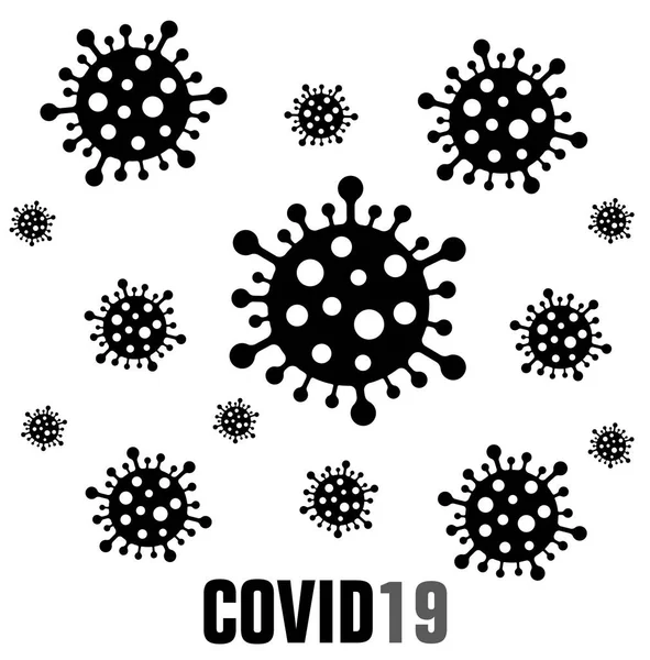 Covid19 Vetor Preto Branco Coronavirus Virus Ilustração Fundo Preto Adequado — Vetor de Stock