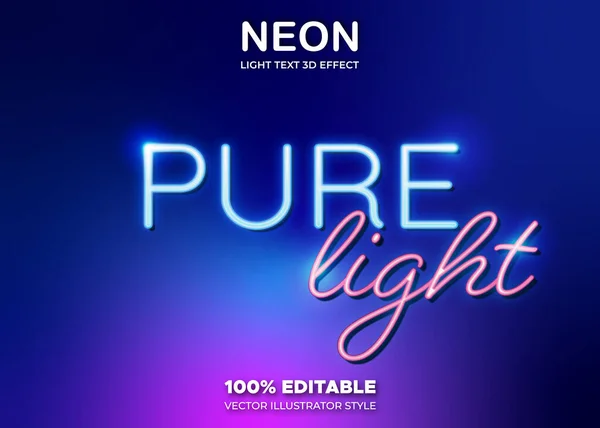 Pure Light Neon Vettore Bagliore Realistico Effetto Testo Completamente Modificabile — Vettoriale Stock