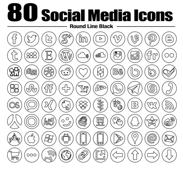 Line Round Social Media Icons Collection — Zdjęcie stockowe