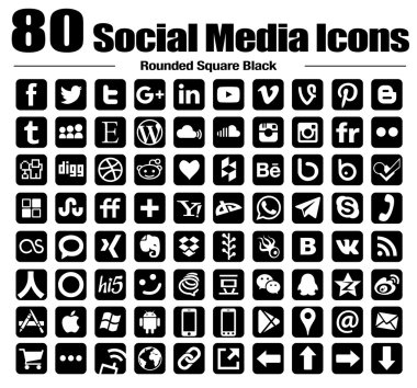 80 new rounded square social media icons