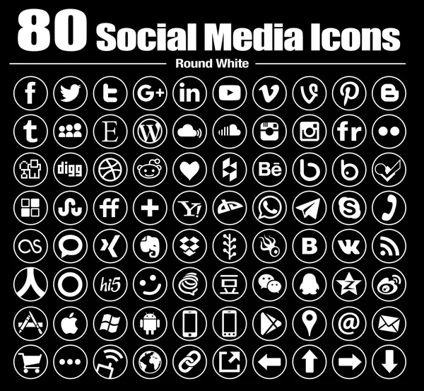 80 new Line circle social media icons — 图库照片