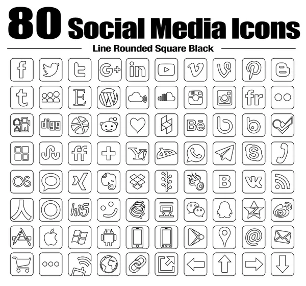 80 nuevos iconos de línea cuadrada de redes sociales —  Fotos de Stock