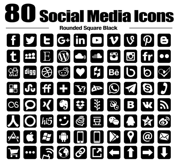 80 new rounded square social media icons — Stock Photo, Image