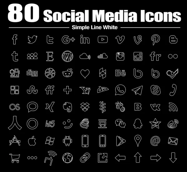80 novos ícones simples de mídia social — Fotografia de Stock